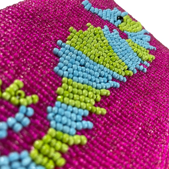Hand-Beaded Tropical Seahorse Clutch Coin Purse Wallet Pink Island Vibes Sealife - Picture 14 of 14